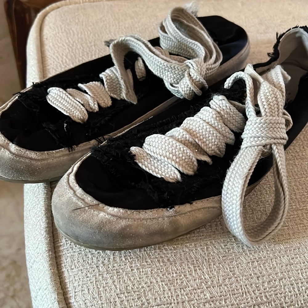 Pedro Garcia Black Satin Distressed Sneaker